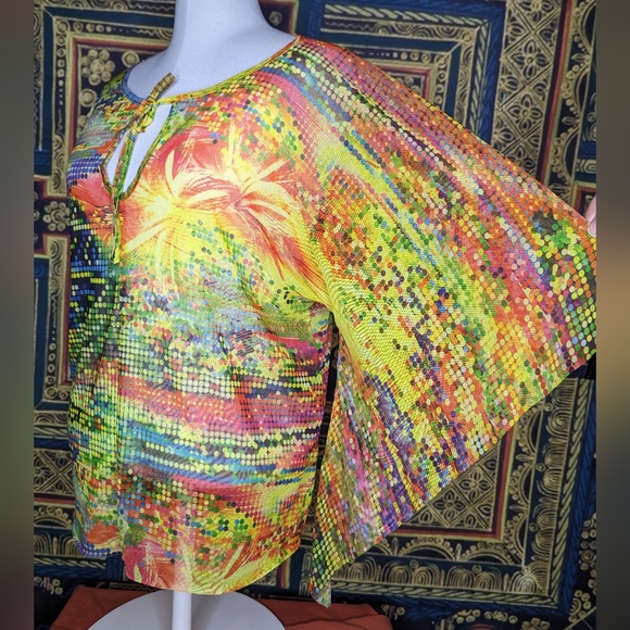 Alberto Makali Tops - Alberto Makali Multi Color Sheer Top Angel Wing Sleeves Size Medium